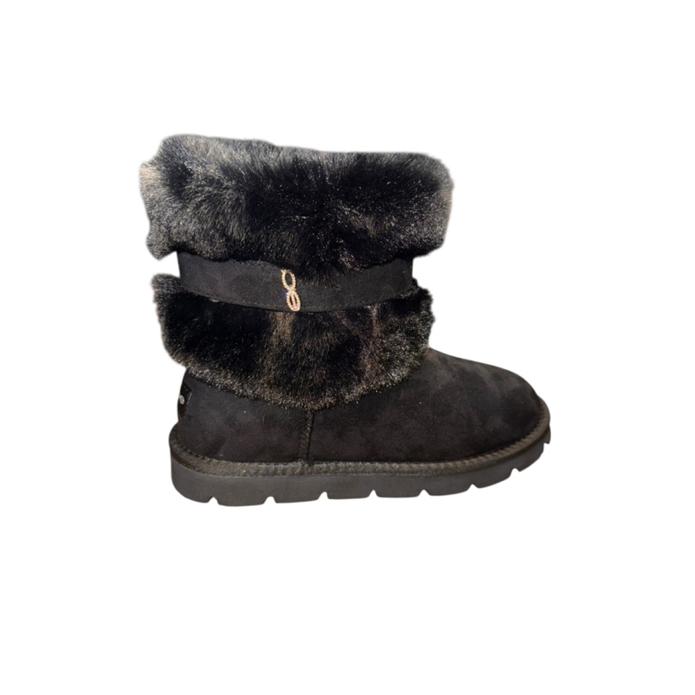 Women's Bebe Black Faux Fur Winter Boots US 7 with Gold Detail